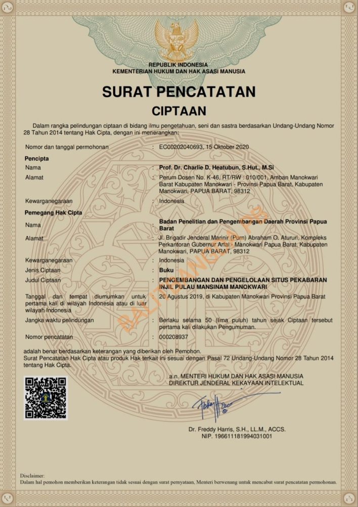 Buku Pengembangan dan Pengelolaan Situs Pekabaran Injil Pulau Mansinam Manokwari