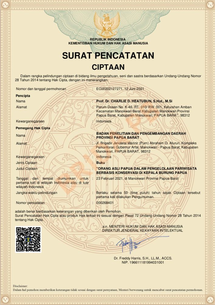 Buku Orang Asli Papua Dalam Pengelolaan Parawisata Berbasasis Konservasi di Kepala Burung Papua