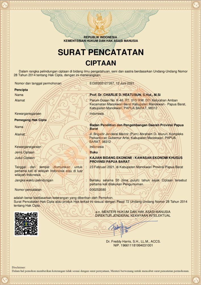 Buku Kajian Bidang Ekonomi : Kawasan Ekonomi Khusus Provinsi Papua Barat
